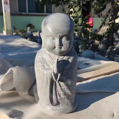 石小和尚仿古小沙弥青石爱心沙迷仰头真石雕禅意装饰石头人雕像