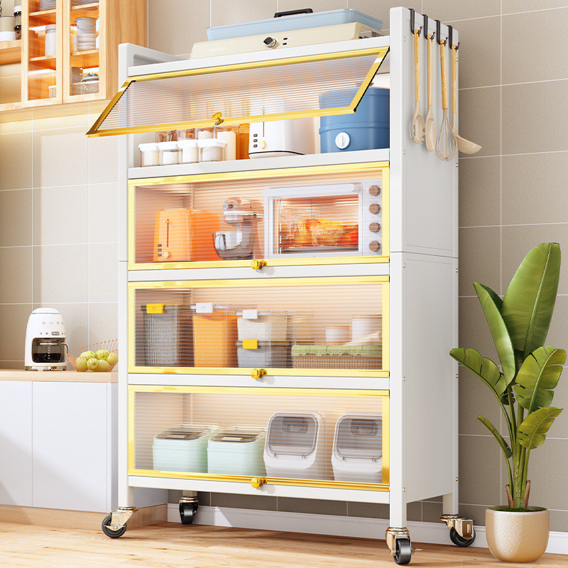 热销带柜门柜子储物柜厨房防尘落地多层锅具收纳置物架多功能餐边