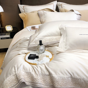 高端轻奢160s埃及马匹棉纯色简约四件套全棉奢华床单床笠床上用品