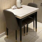 c犕3岩板折叠餐桌家用小户型省可伸缩现代简约轻奢饭桌长方形实木