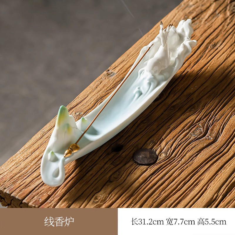 新中式陶瓷檀香炉创意家用室内沉香线香插茶室书房禅意香座焚香托