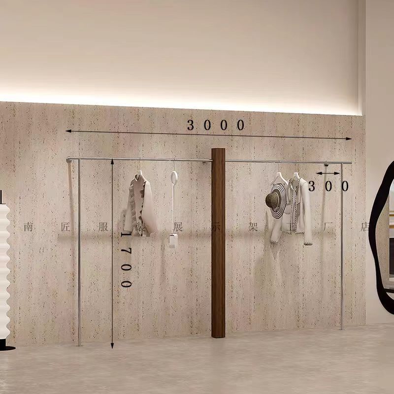 服装店展示架实木胡桃色女装店上墙货架实木挂衣架架陈列架落地