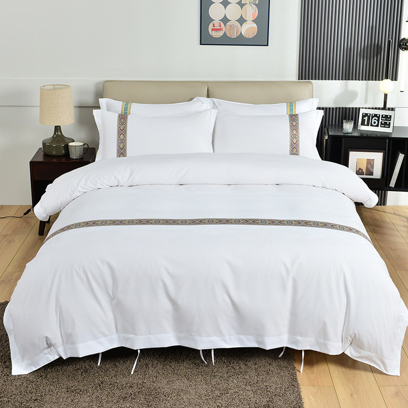 宾馆酒店布床单被套宿四件套客栈客房专用床上用品加厚纯白色草民