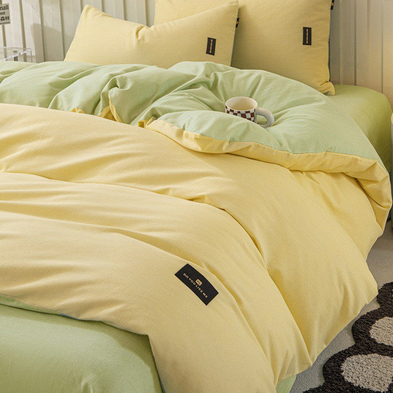 品四件套日式色织床单被罩纯色被套南通床上三件套床磨毛批发床笠