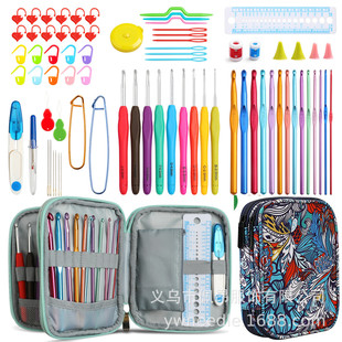 新款编织工具钩针套装蕾丝勾针记号扣配件收纳民族风加方包直供