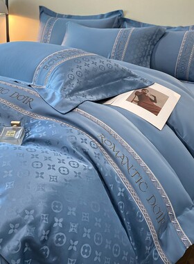 j6da2024新款夏季贡缎提花天丝轻奢水洗四件套冰凉感床单被套床上