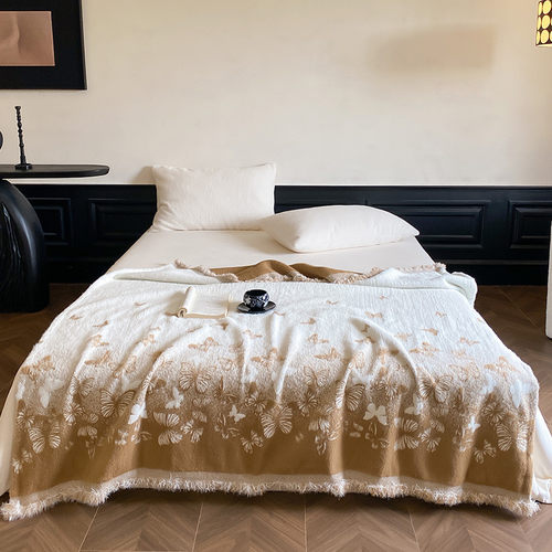 秋冬貂绒毛毯国风系列沙发毯高级感提花加厚午睡盖毯卧室毯子抱枕