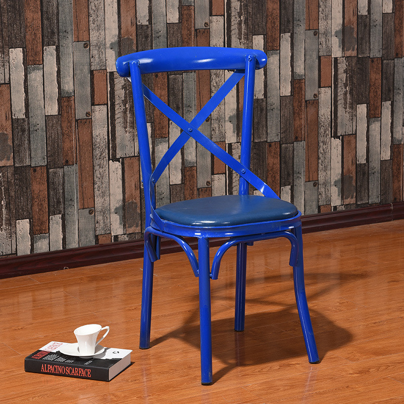 咖啡馆乡村餐椅复古餐厅靠背椅铁艺叉背椅美式座椅子火锅店桌椅套
