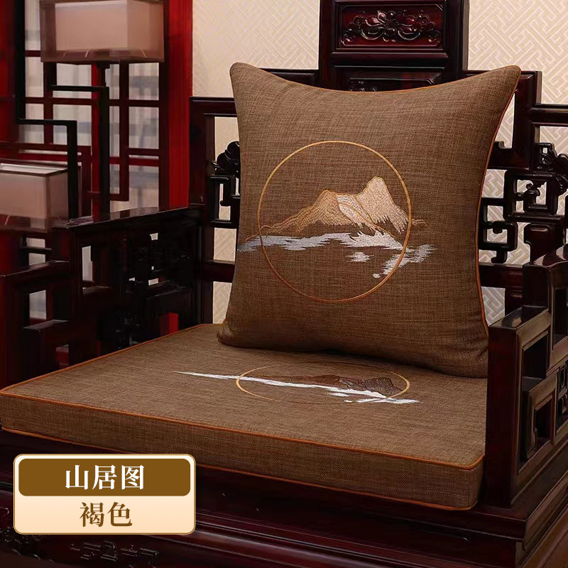 山居红木家具新中式实木沙发坐垫罗汉床五件套图抱枕圈椅餐椅垫