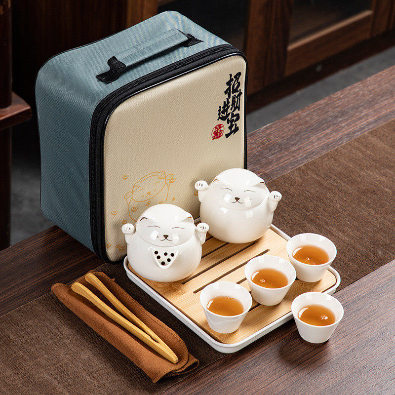 旅行茶具套装家用户外便携式泡茶壶一壶商务礼品陶瓷四杯茶具,餐饮具,功夫茶具,淘宝优惠券,粉丝福利购,淘宝优惠卷