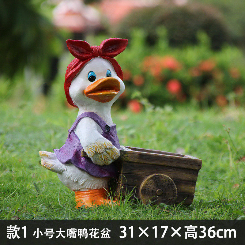 卡通嘴大鸭花盆花园庭院布置装饰玻璃钢假鸭子幼儿园草坪室外摆件