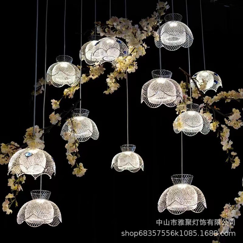 新款10头铃兰花小吊灯装饰婚礼灯具铁艺电镀舞台礼堂布置婚庆道具