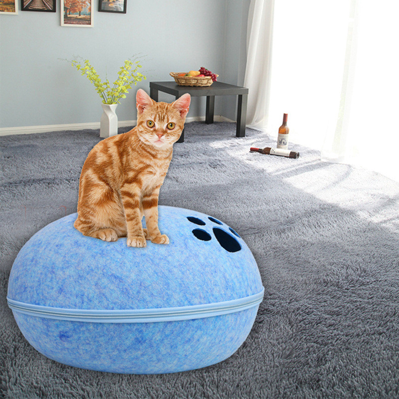 毛毡宠物窝半封闭式可拆洗彩色蛋壳毛毡批发猫窝送垫猫房子宠物窝