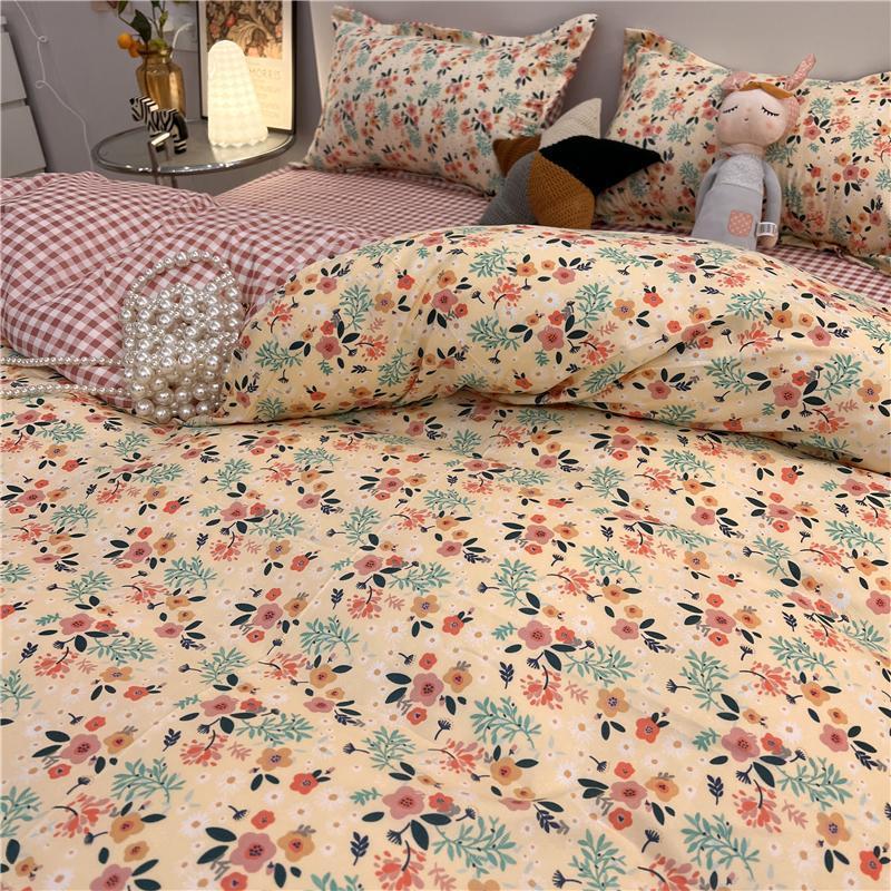 m3no批发草莓甜趣水洗棉小雏菊床上用品四件套1.5m1.8床单学生宿