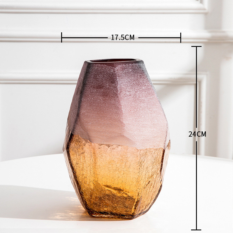 手工彩色玻璃花瓶装饰玻璃工艺品创意家居几何百搭软装摆件花器