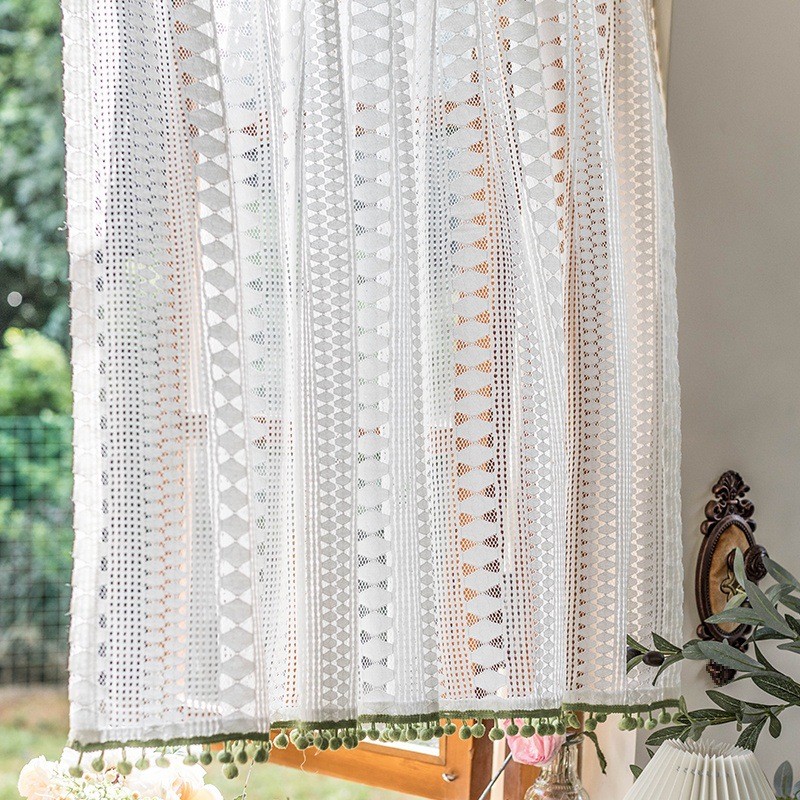 美式田园蕾丝纱帘门帘厨房隔断帘韩式白色窗帘ins风半帘短帘新品