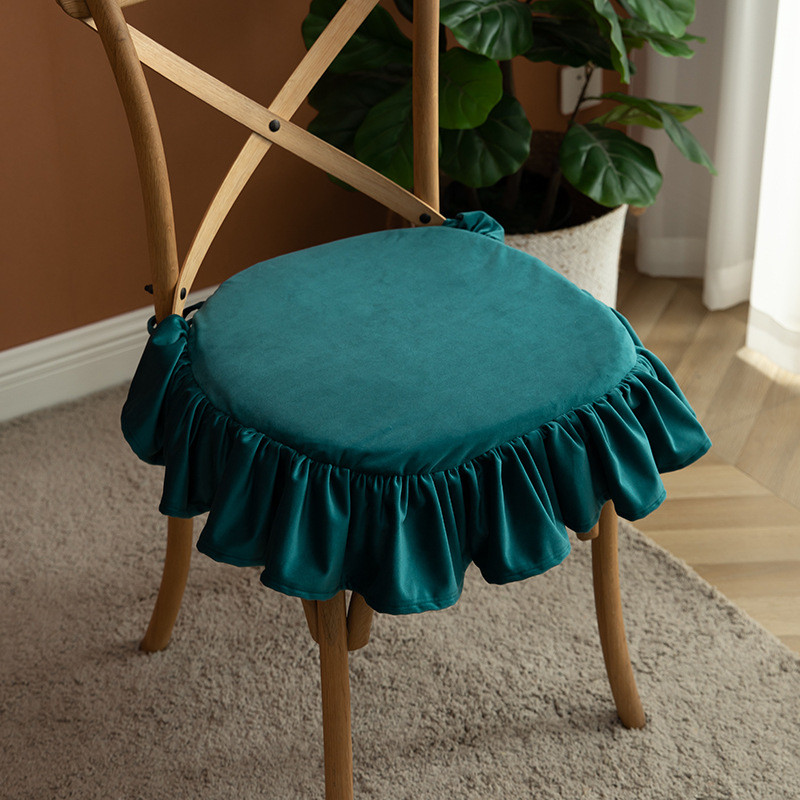 美式轻奢纯色简约椅垫丝绒花边海绵垫马蹄垫温莎可拆洗餐椅垫