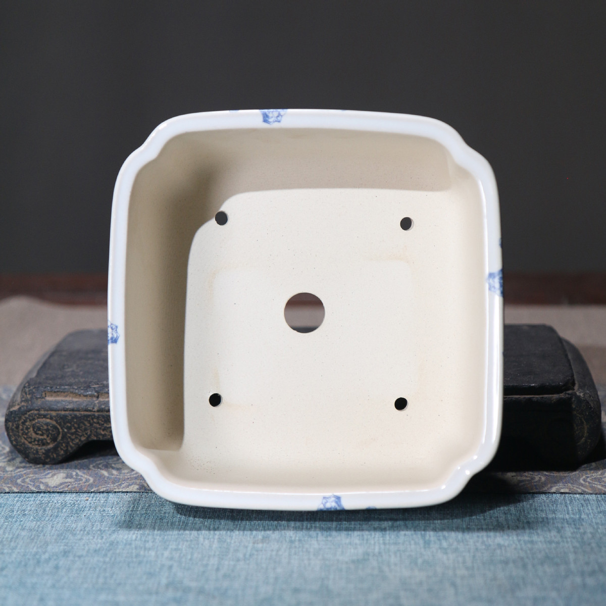 紫砂花盆正方形彩绘贴花手绘四方盆景盆桌面奎面中国风釉上彩