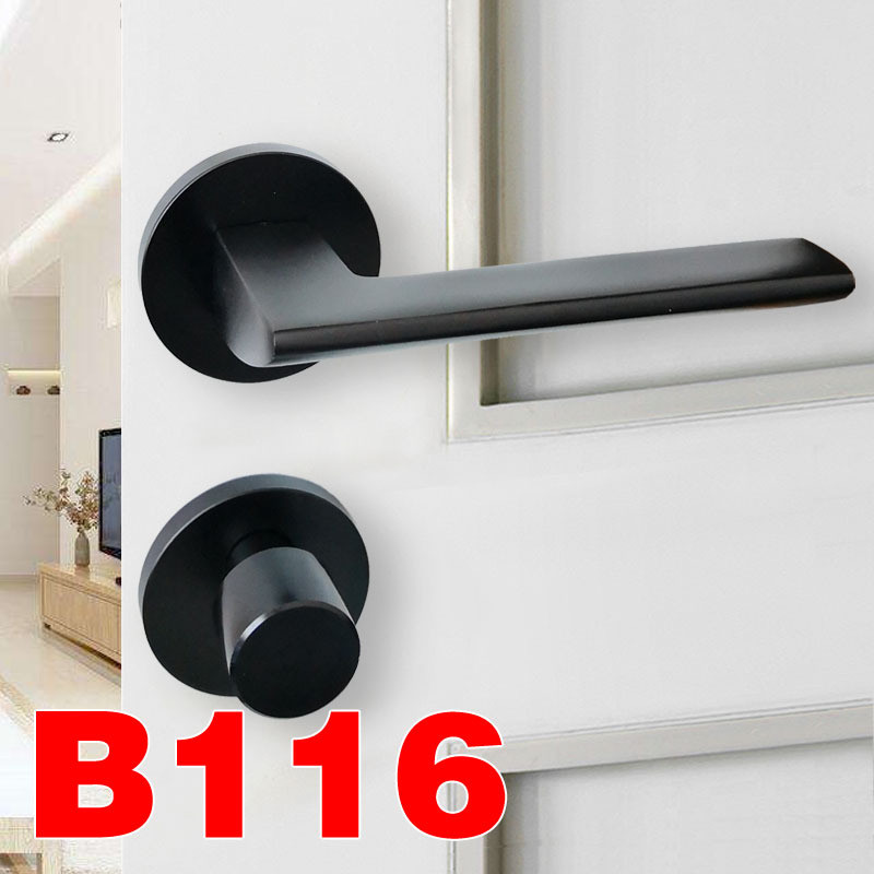 黑色现代简约实木门锁卧室房门锁套装卫生间门锁室内北欧金色锁具