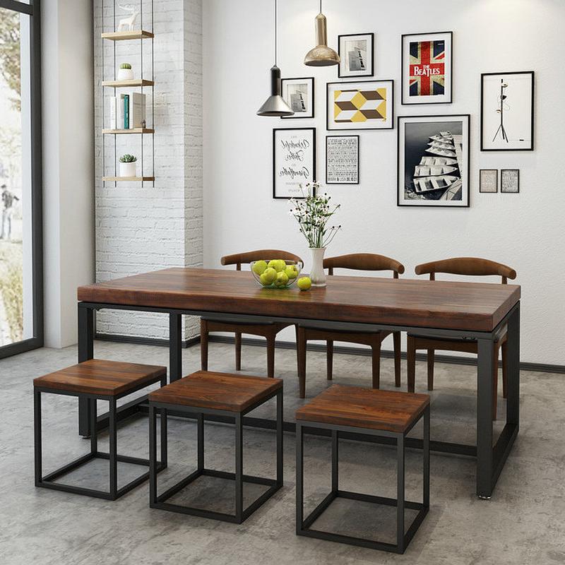 美式loft实木餐桌椅组合家用简约长方形吃饭桌子饭店复古桌子