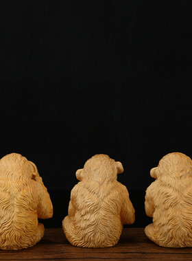 新款圆雕半猴不听不闻不问三不手工木制工艺品大叶黄杨木家具摆件