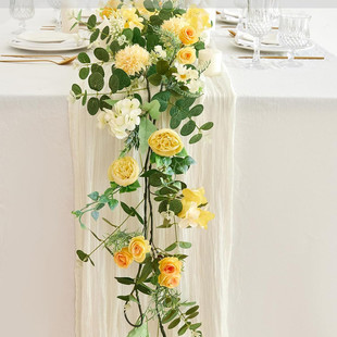 热销1.9米桉树叶假花朵仿真藤条婚礼餐桌中心摆饰春季装饰人造带