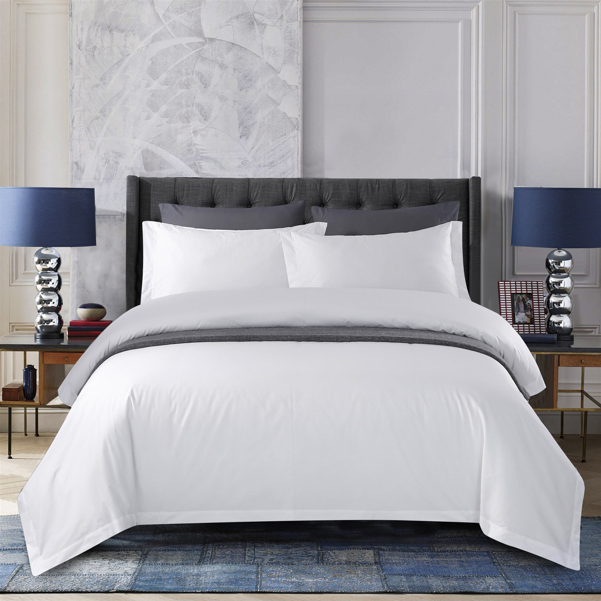 酒店四件套全棉布60s宾馆民宿酒店贡缎草纯白被套床单四件套