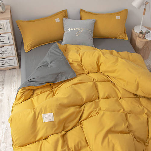 色水洗棉单人床上四件套藏青被套男学生上下铺宿舍床单三件套批发