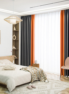 nn0i卧室遮光窗帘2022年隔热拼色轻奢客厅新款遮阳隔音挂钩款成品