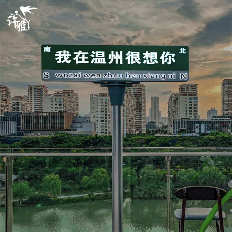 网红打卡发光路牌想你的风还是吹到了指示牌路标街道站牌装饰指引