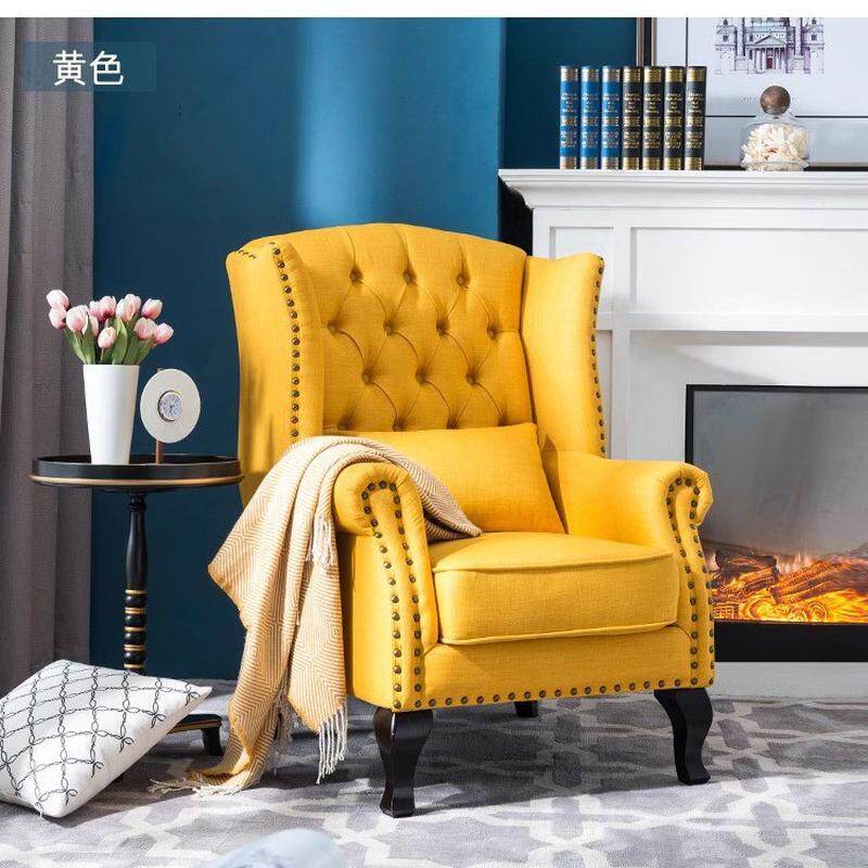 热销老虎椅单人沙发高背老虎椅脚踏沙发简欧客厅美式乡村布艺沙发