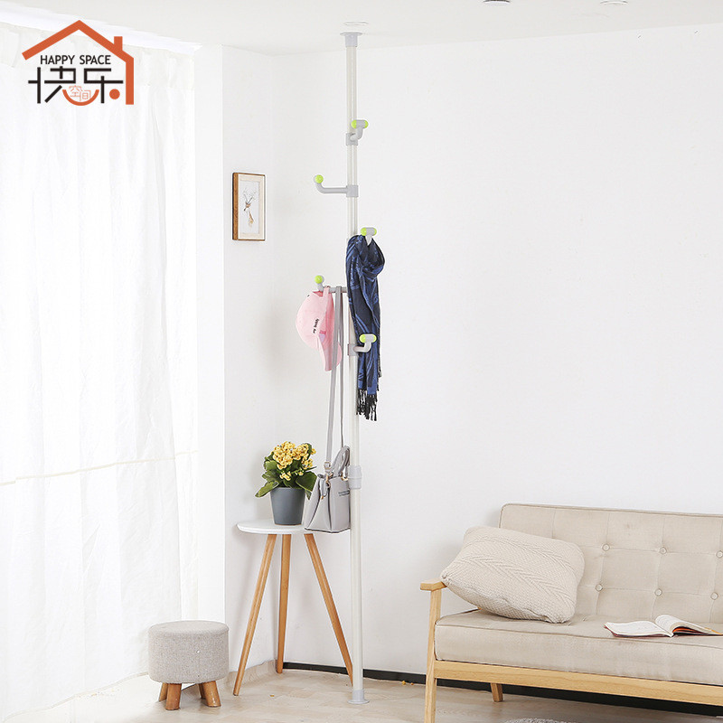38mm单杆免打孔金属衣帽架高度可调节创意顶天立地卧室挂衣服架