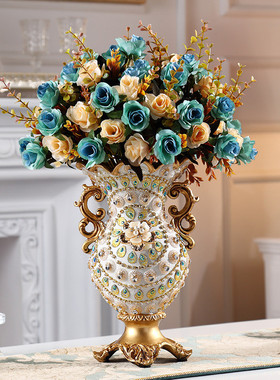 器复古高档插花欧式家居大酒店装饰品餐桌电视柜客厅双耳花瓶摆件