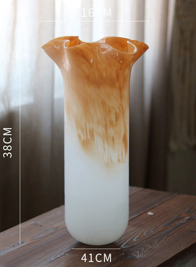 北欧轻奢渐变色花瓶手工波浪口插花艺术花器餐桌电视柜软装摆件