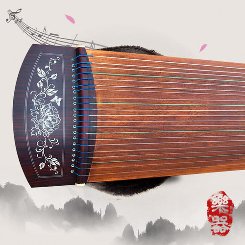 厂家直销1.25米黑檀荷牡丹花古筝听雨观金色系列古筝