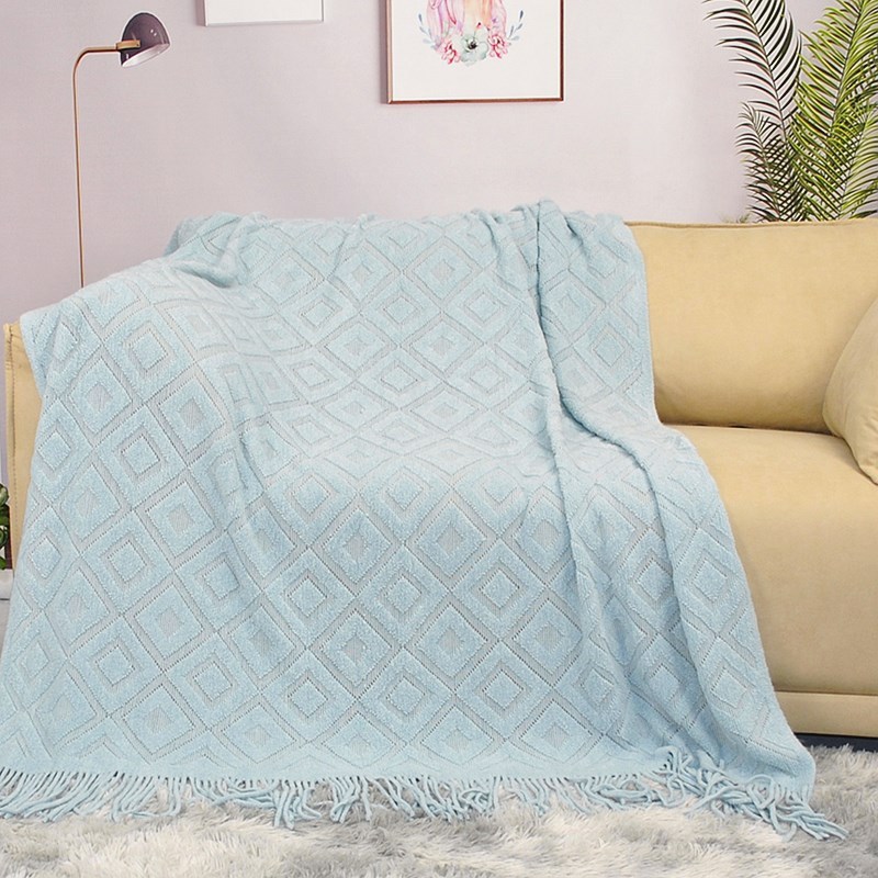 定制时尚沙发复古菱形格床尾巾民宿酒店加大床尾毯样板间轻奢毯子