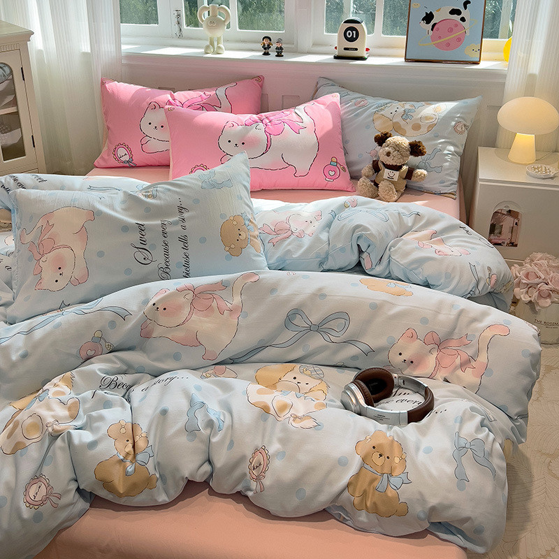 云朵糯糯棉四件套水洗大版枕套学生宿舍床上三件套卡通可爱风春秋