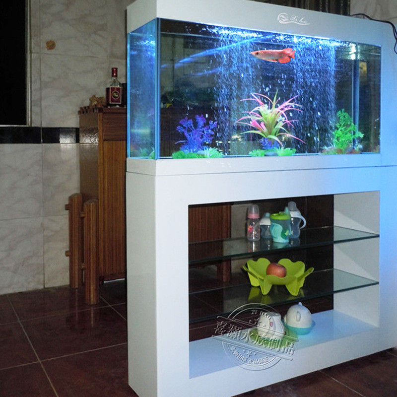 包邮长方形大型屏风生态鱼缸底部中型超白玻璃水族箱过滤1米批发