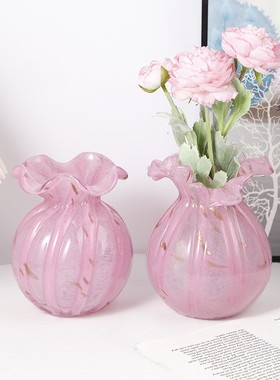 热销简约创意玻璃芬家居装饰品花瓶高级感粉色花瓶水培插花摆件顿