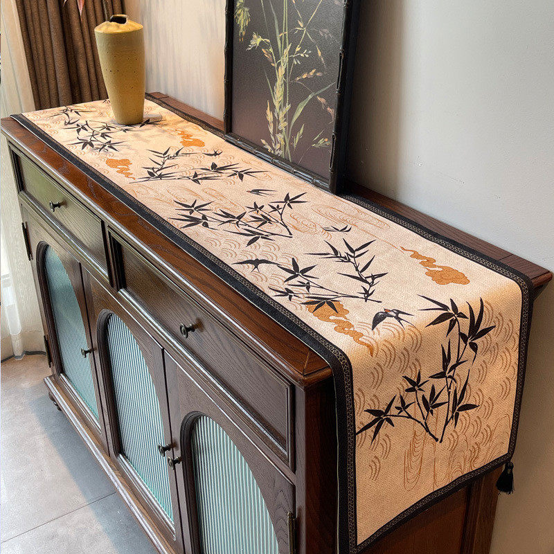 中式布桌旗电视柜餐边柜斗柜旗禅意国风高端复古盖布长条茶桌桌布