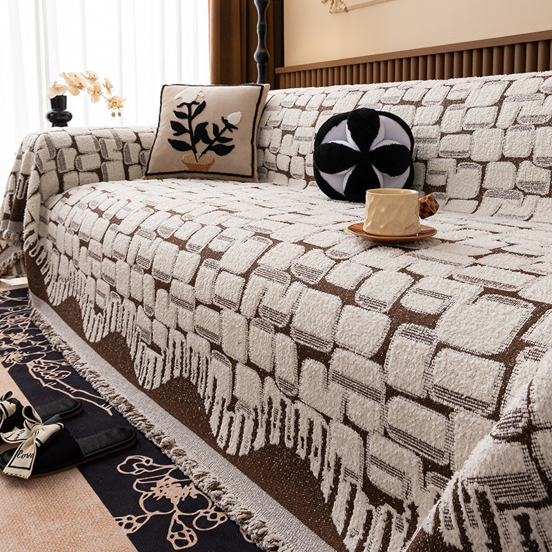 法式坐垫风秋冬沙发盖布巾四季通用高级感一整张全包套罩奶油盖毯