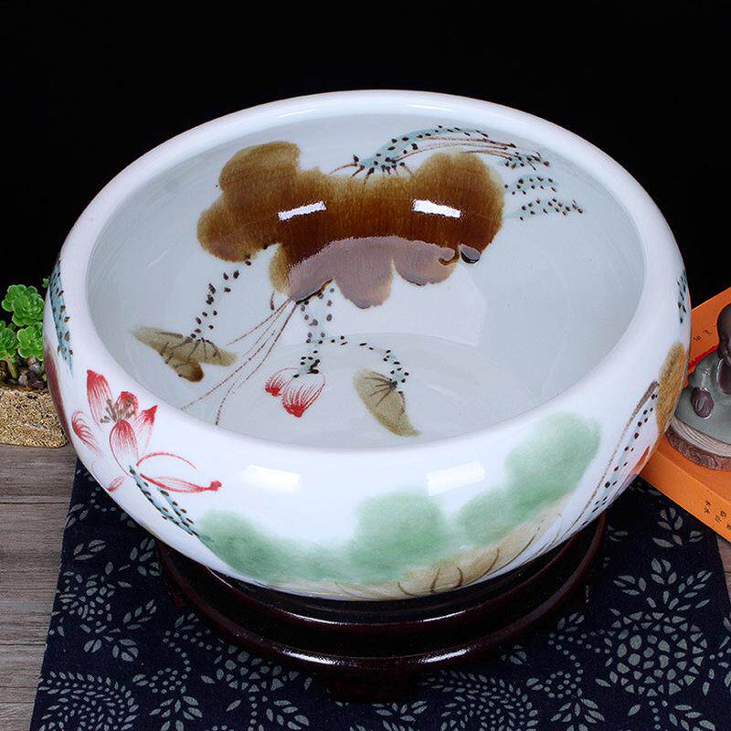 景德镇陶瓷器手绘金鱼缸碗莲缸乌龟缸养鱼盆家居装饰摆件观赏鱼