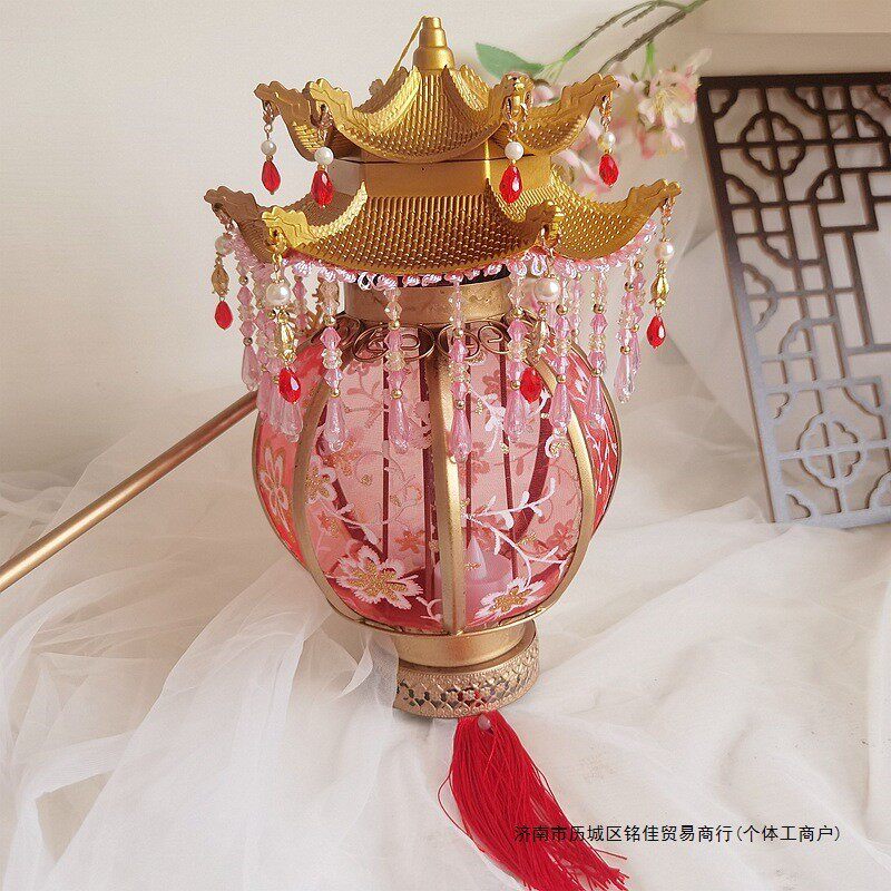 复古风圆形手工手提手持花灯汉服宫廷舞蹈灯笼中国风发光成品
