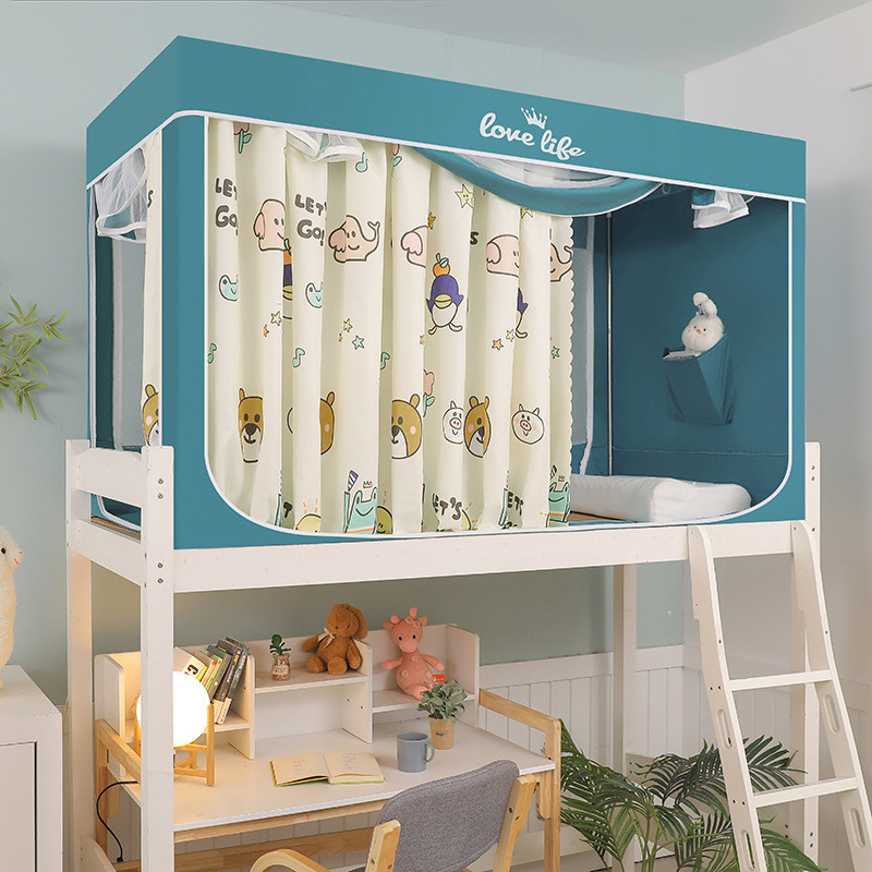 新款上下铺学生宿舍蚊帐一体式遮光卡通批发防窥坐床帘三开门防尘