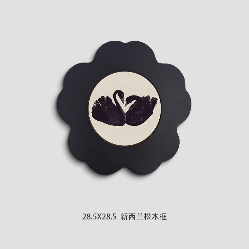 墨竹镜子装饰画法式中国风客厅中古挂画组合花鸟书房卧室镜面挂画