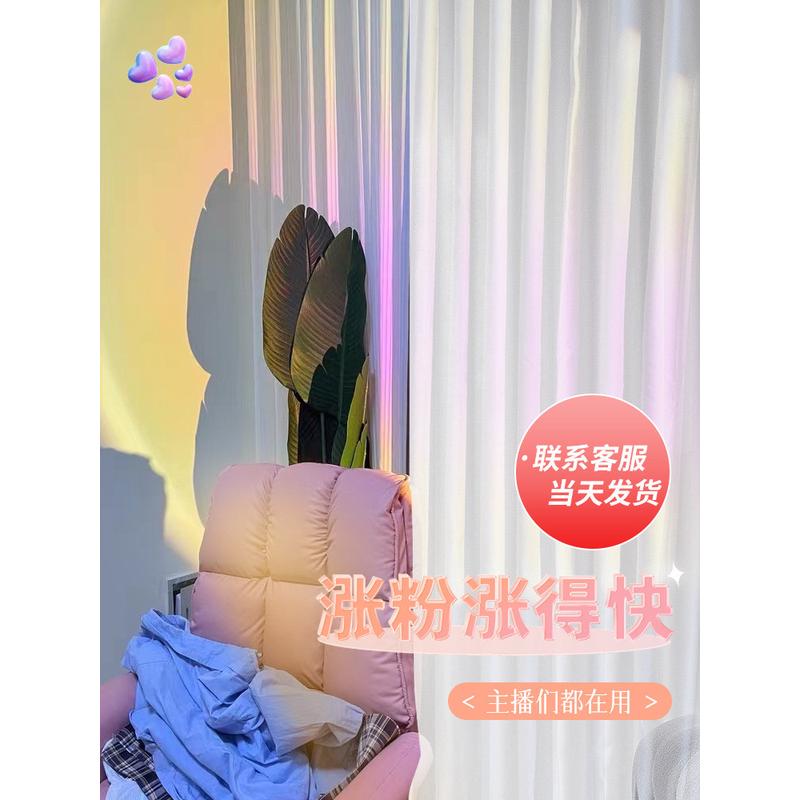 直播间背景窗帘布免打孔魔术贴网红女主播感白色阳台纱帘
