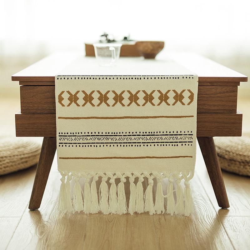 棉线编织桌布印花厨房桌垫欧式客厅丝网桌旗手工流苏鞋柜盖巾