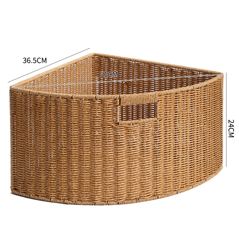 61k3扇形收纳筐置物篮卧室衣柜转角弧形家用墙角三角储物箱仿藤