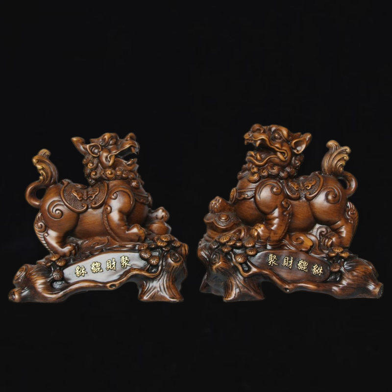 貔貅摆件一对客厅玄关树脂木雕酒柜工艺装饰品办公室桌面店铺开业,家居饰品,装饰摆件,淘宝优惠券,粉丝福利购,淘宝优惠卷