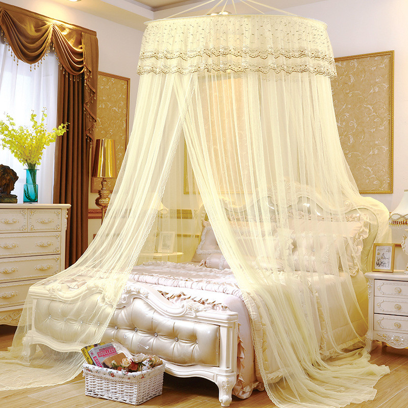 新款欧式大圆顶蚊帐 米色落地单开门蚊帐 梦幻美观纺织宫庭蚊帐